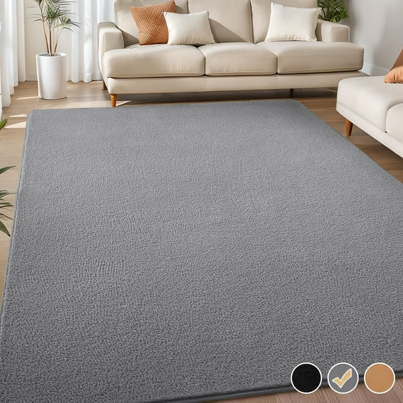 Nefoso Low Pile Area Rug, 5ft x 8ft Soft Fluffy Area Rugs for Living Room Bedroom Decor Carpet, Light Gray