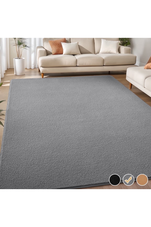 Low Pile Area Rug, 8ft x 10ft Soft Fluffy Area Rugs for Living Room Bedroom Decor Carpet, Light Gray