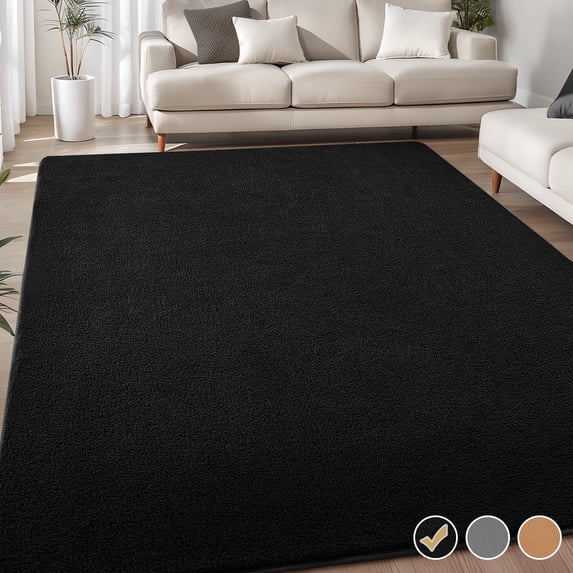 Nefoso Low Pile Area Rug, 8ft x 10ft Soft Fluffy Area Rugs for Living Room Bedroom Decor Carpet, Black