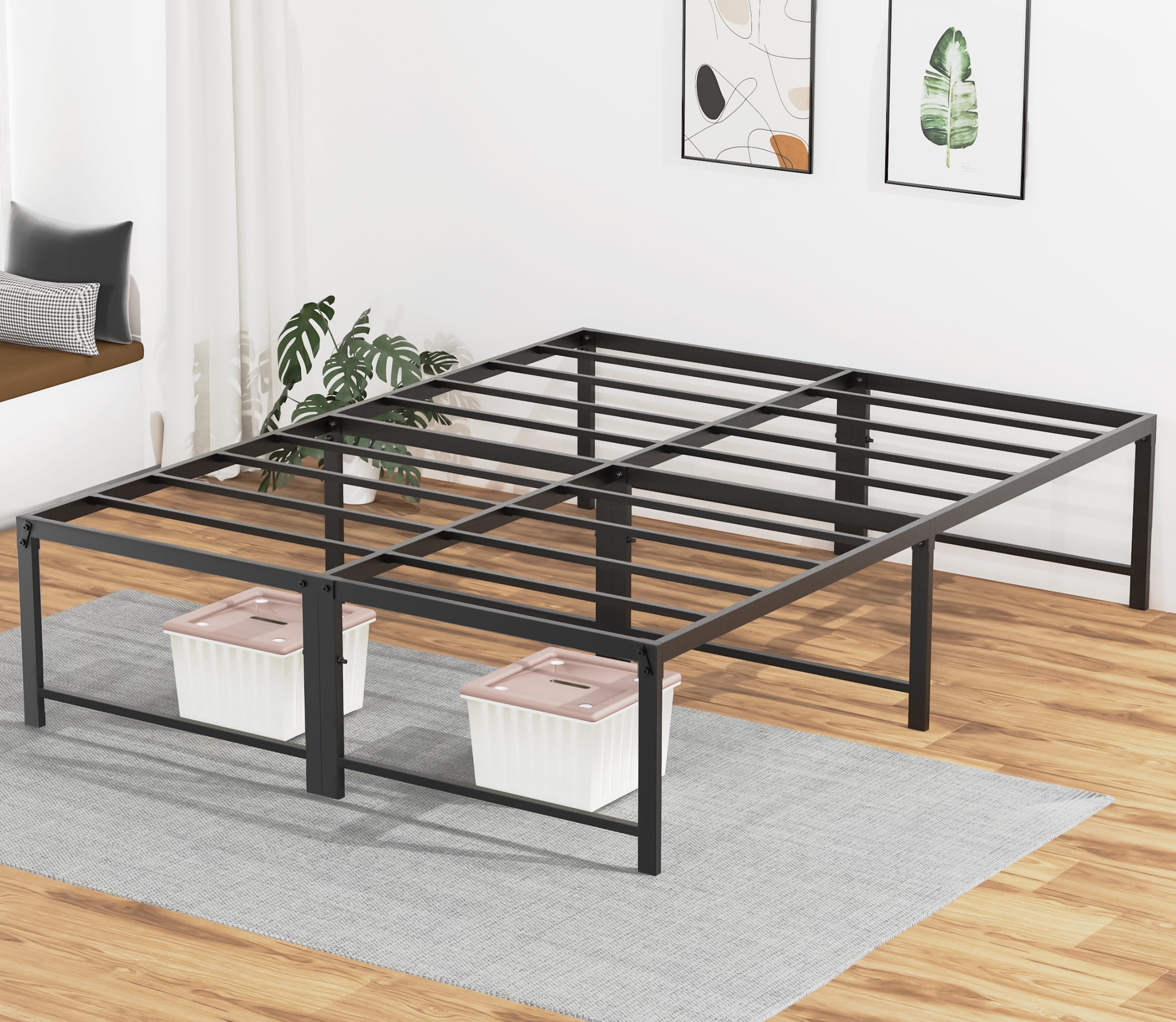 18in Queen Metal Bed Frame Platform Heavy Duty Support No Box Spring Needed