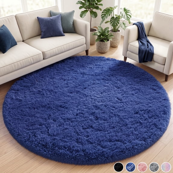 Nefoso 4ft x 4ft Round Area Rug, Soft Fluffy Circle Rug Shag Round Rugs for Living Room Bedroom Indoor Home Decor, Blue