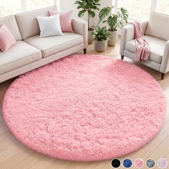 Nefoso 4ft x 4ft Round Area Rug, Soft Fluffy Circle Rug Shag Round Rugs for Living Room Bedroom Indoor Home Decor, Pink