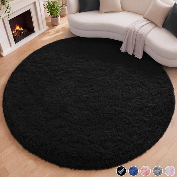 Nefoso 6ft x 6ft Round Area Rug, Soft Fluffy Circle Rug Shag Round Rugs for Living Room Bedroom Indoor Play Mat, Black