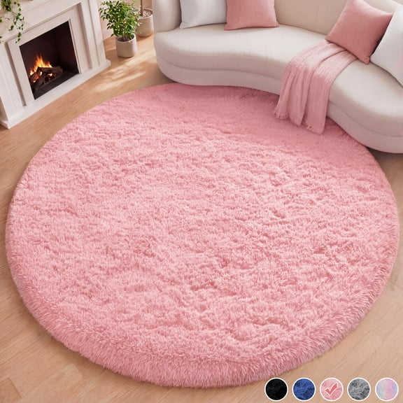 Nefoso 6ft x 6ft Round Area Rug, Soft Fluffy Circle Rug Shag Round Rugs for Living Room Bedroom Indoor Play Mat, Pink