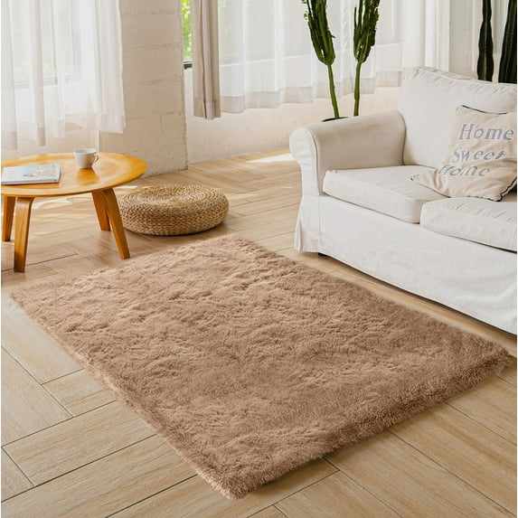Nefoso Shag Area Rug, 3' x 5' Soft Fluffy Area Rugs for Living Room Bedroom Decor Carpet, Light Brown/Camel