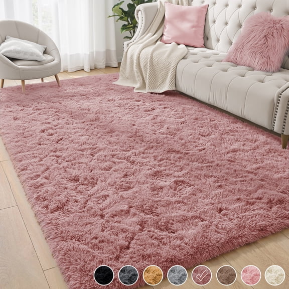 Nefoso Shag Area Rug, 4ft x 6ft Soft Fluffy Area Rugs for Living Room Bedroom Decor Carpet, Blush Pink/Dusty Rose