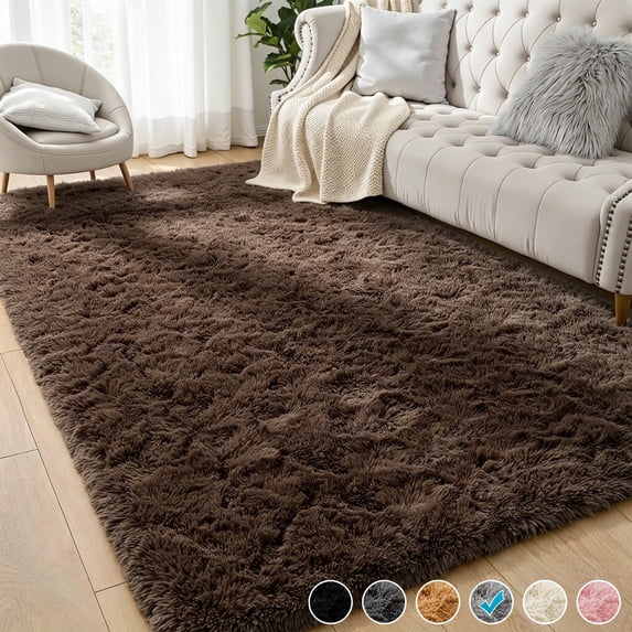 Nefoso Shag Area Rug,4ft x 6ft Soft Soft Fluffy Area Rugs for Living Room Bedroom Decor Carpet, Dark Brown