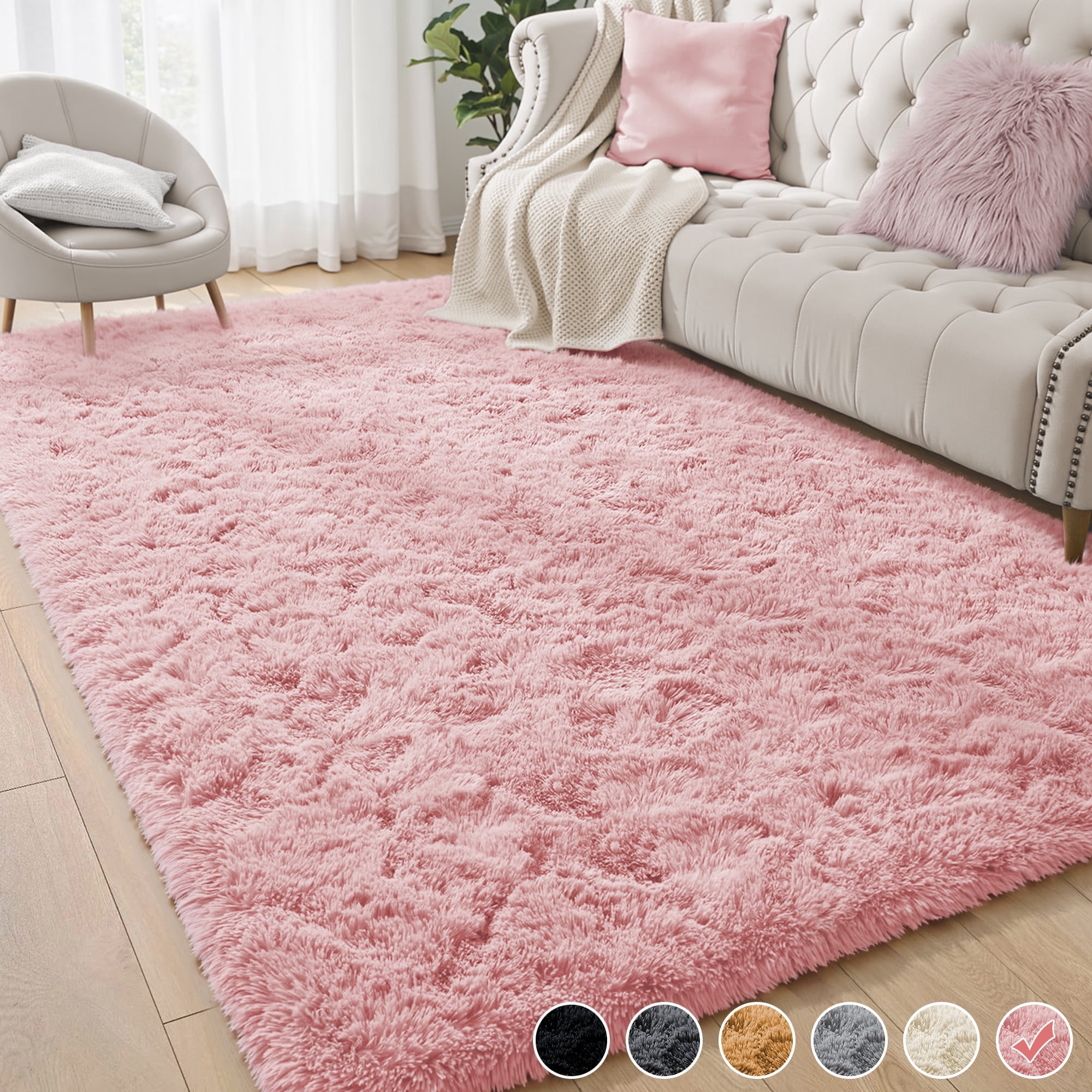 Pink Rug Inspiration Nefoso Shag Area Rug, 4ft x 6ft Soft Fluffy Area Rugs for Living Room ...