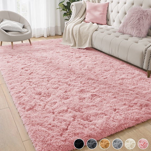 Nefoso Shag Area Rug, 4ft x 6ft Soft Fluffy Area Rugs for Living Room Bedroom Decor Carpet, Pink