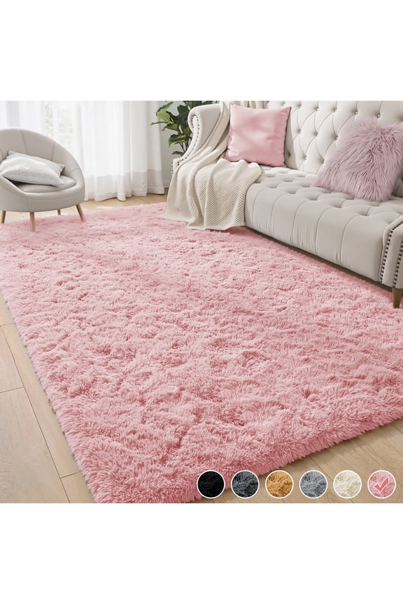 Shag Area Rug, 4ft x 6ft Soft Fluffy Area Rugs for Living Room Bedroom Decor Carpet, Pink