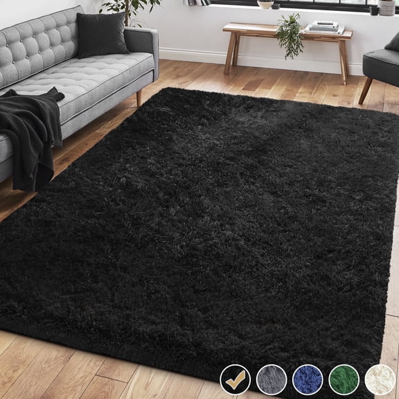 Nefoso Shag Area Rug, 5ft x 7ft Soft Fluffy Area Rugs for Living Room Bedroom Modern Decor Carpet, Black