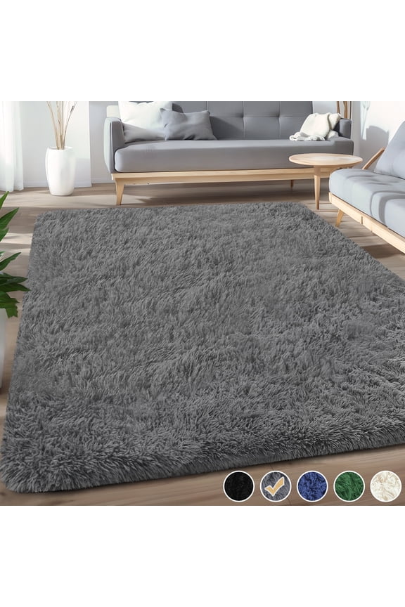 Shag Area Rug, 5ft x 7ft Soft Fluffy Area Rugs for Living Room Bedroom Decor Carpet, Dark Gray