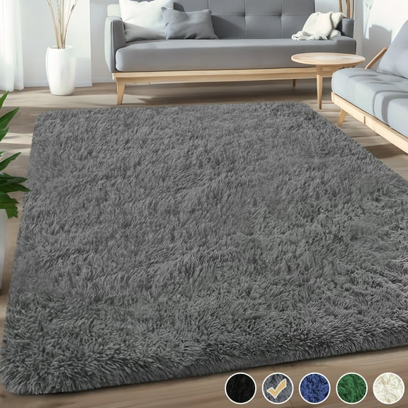 Nefoso Shag Area Rug, 5ft x 7ft Soft Fluffy Area Rugs for Living Room Bedroom Decor Carpet, Dark Gray