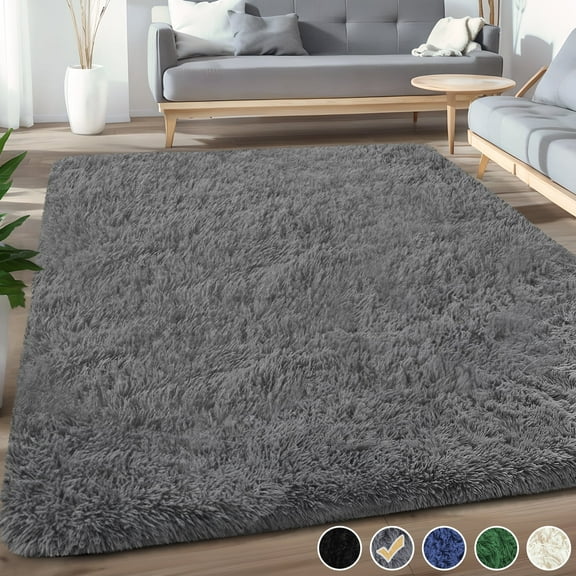 Nefoso Shag Area Rug, 5ft x 7ft Soft Fluffy Area Rugs for Living Room Bedroom Decor Carpet, Dark Gray