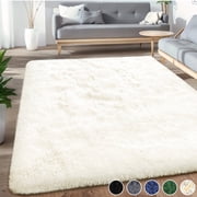 Nefoso Shag Area Rug, 5ft x 7ft Soft Fluffy Area Rugs for Living Room Bedroom Modern Decor Carpet, Rice-white