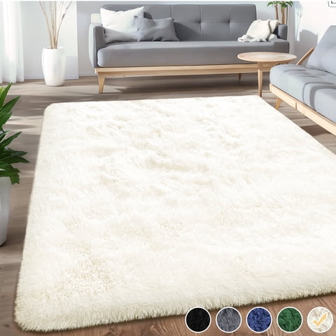 Nefoso Shag Area Rug, 5ft x 7ft Soft Fluffy Area Rugs for Living Room Bedroom Decor Carpet, Rice-white