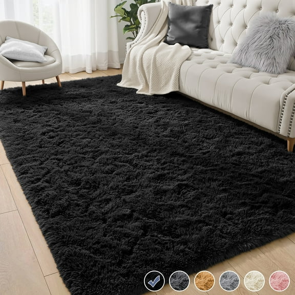 Nefoso Shag Area Rug, 5ft x 8ft Soft Fluffy Area Rugs for Living Room Bedroom Decor Carpet, Black