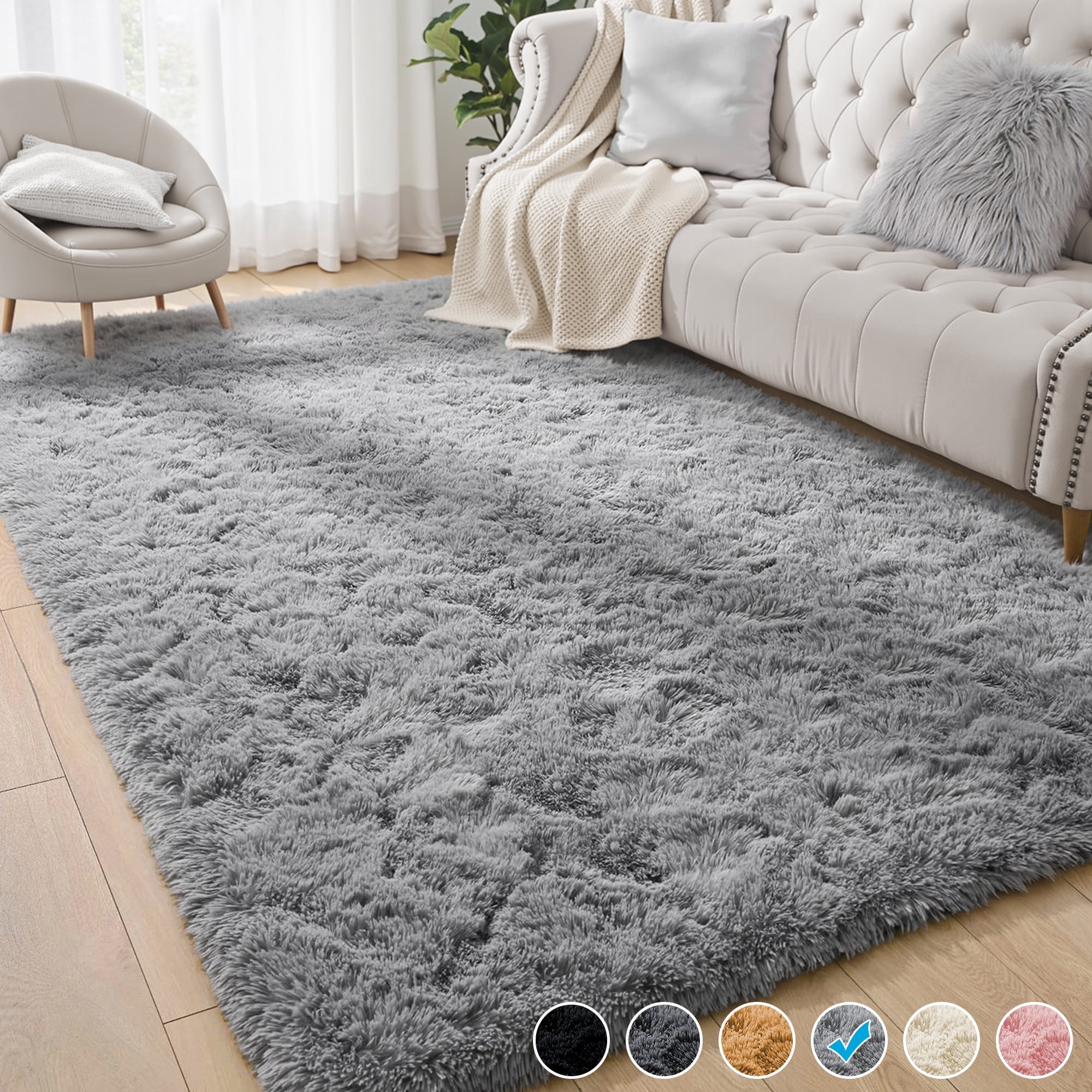 Nefoso Shag Area Rug, 5ft x 8ft Soft Fluffy Area Rugs for Living Room Bedroom Decor Carpet, Light Gray