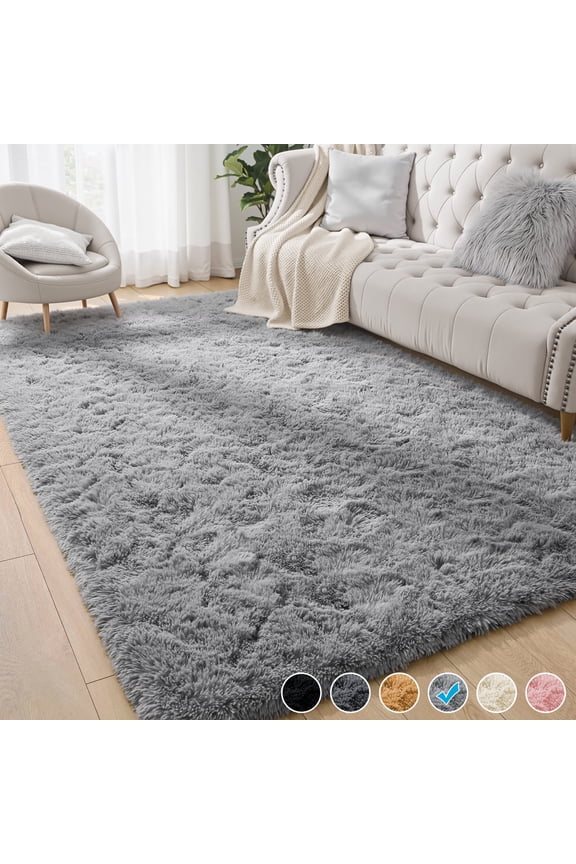 Shag Area Rug, 5ft x 8ft Soft Fluffy Area Rugs for Living Room Bedroom Decor Carpet, Light Gray