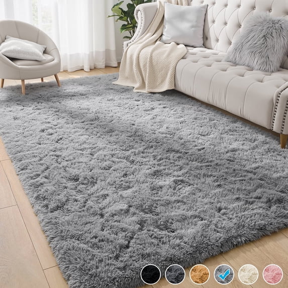 Nefoso Shag Area Rug, 5ft x 8ft Soft Fluffy Area Rugs for Living Room Bedroom Decor Carpet, Light Gray
