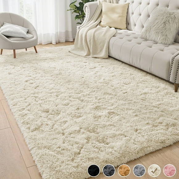 Nefoso Shag Area Rug, 5ft x 8ft Soft Fluffy Area Rugs for Living Room Bedroom Decor Carpet, Light Yellow