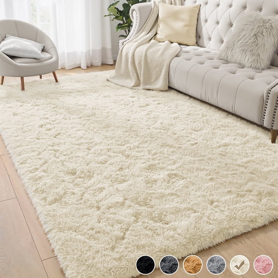 Nefoso Shag Area Rug, 5ft x 8ft Soft Fluffy Area Rugs for Living Room Bedroom Decor Carpet, Light Yellow