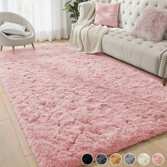 Nefoso Shag Area Rug, 5ft x 8ft Soft Fluffy Area Rugs for Living Room Bedroom Decor Carpet, Pink