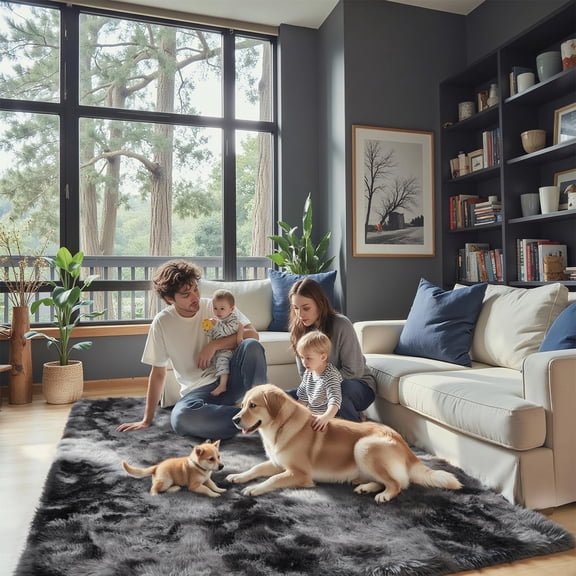 Shag Area Rug, Soft Fluffy Area Rugs for Living Room Bedroom Decor Carpet, Light Gray