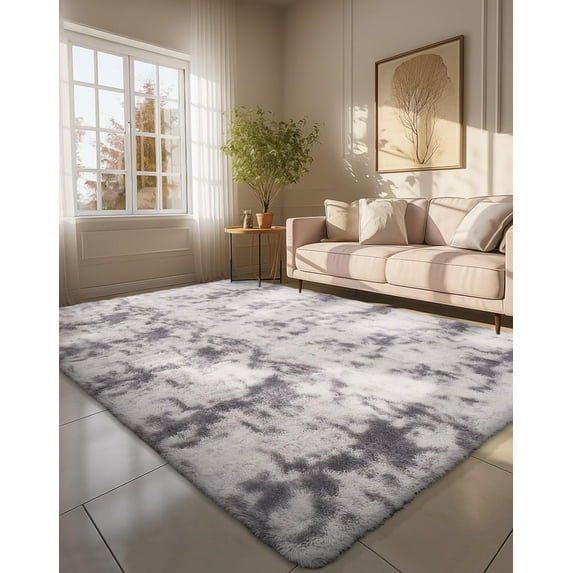 Shag Area Rug, Soft Fluffy Area Rugs for Living Room Bedroom Decor Carpet, Light Gray
