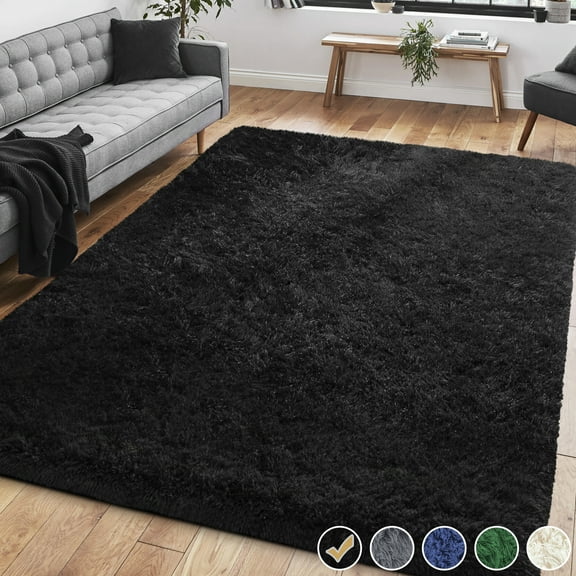 Nefoso Shag Area Rug, 6ft x 9ft Soft Fluffy Area Rugs for Living Room Bedroom Decor Carpet, Black