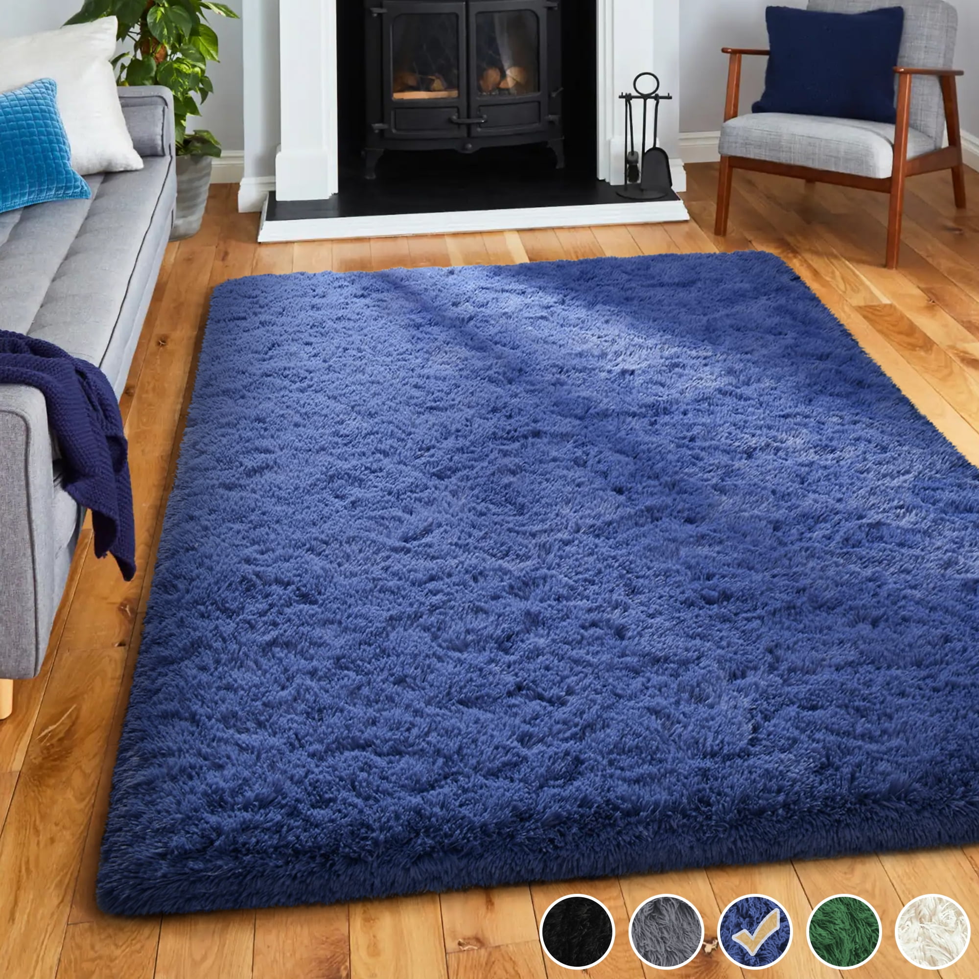 Nefoso Shag Area Rug, 6ft x 9ft Soft Fluffy Area Rugs for Living Room Bedroom Decor Carpet, Dark Blue