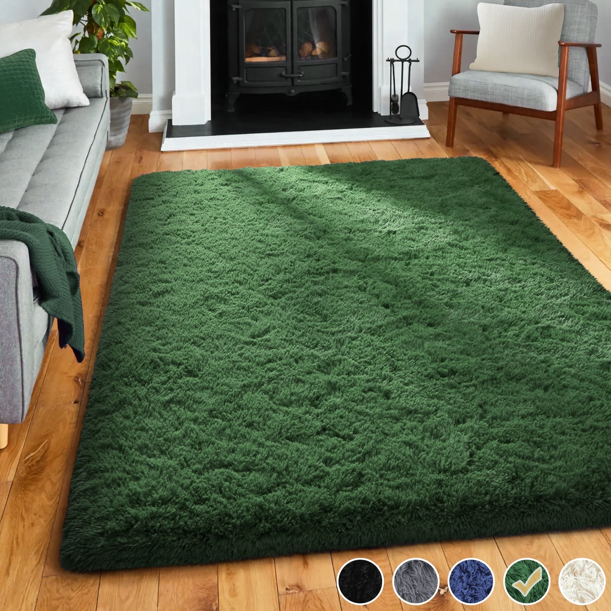 Nefoso Shag Area Rug, 6ft x 9ft Soft Fluffy Area Rugs for Living Room Bedroom Decor Carpet, Dark Green