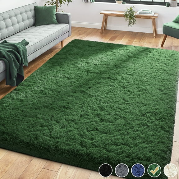 Nefoso Shag Area Rug, 6ft x 9ft Soft Fluffy Area Rugs for Living Room Bedroom Decor Carpet, Dark Green