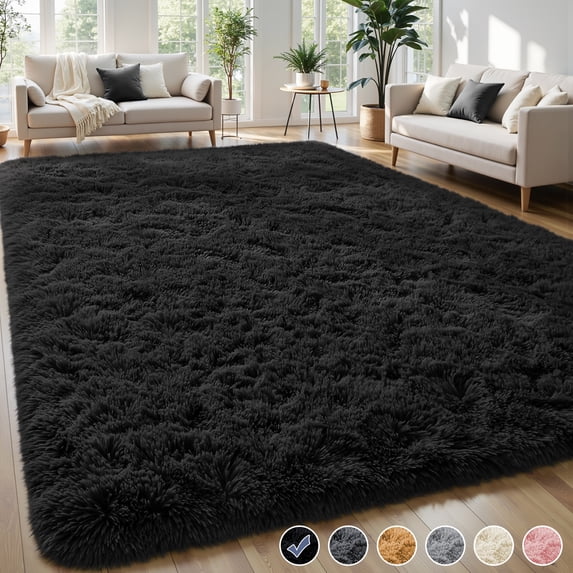 Nefoso Shag Area Rug, 6ft x 9ft Soft Fluffy Area Rugs for Living Room Bedroom Decor Carpet, Black