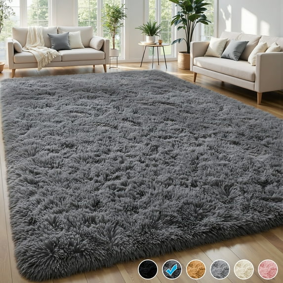 Nefoso Shag Area Rug, 6ft x 9ft Soft Fluffy Area Rugs for Living Room Bedroom Decor Carpet, Dark Gray