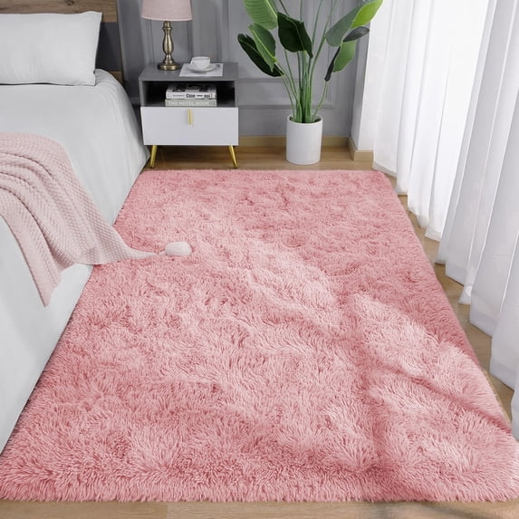 Nefoso Shag Area Rug, 6ft x 9ft Soft Fluffy Area Rugs for Living Room Bedroom Decor Carpet, Pink