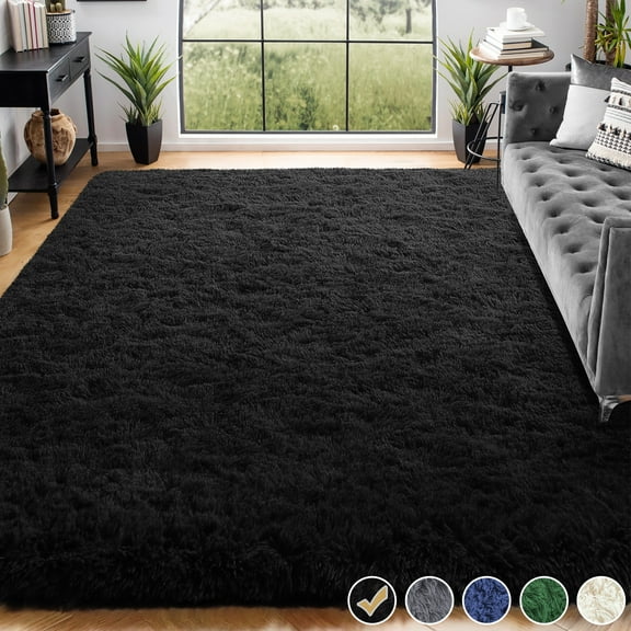 Nefoso Shag Area Rug, 7ft x 10ft Soft Fluffy Area Rugs for Living Room Bedroom Decor Carpet, Black