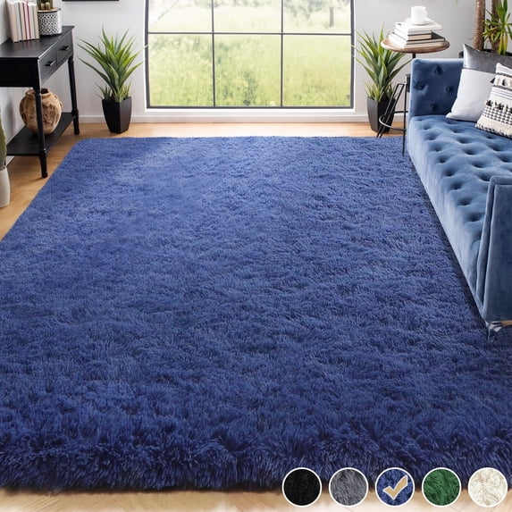 Nefoso Shag Area Rug, 7ft x 10ft Soft Fluffy Area Rugs for Living Room Bedroom Decor Carpet, Dark Blue