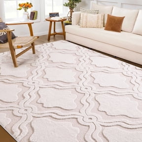 Nefoso Low Pile Area Rug, 8ft x 10ft Area Rugs for Living Room Bedroom Decor, Non-Slip Carpet, Modern Geometric, Beige & Apricot