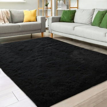 Nefoso Shag Area Rug, 8ft x 10ft Soft Fluffy Area Rugs for Living Room Bedroom Decor Carpet, Black