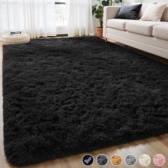 Nefoso Shag Area Rug, 8ft x 10ft Soft Fluffy Area Rugs for Living Room Bedroom Decor Carpet, Black