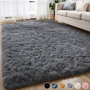 Nefoso Shag Area Rug, 8ft x 10ft Soft Fluffy Area Rugs for Living Room Bedroom Decor Carpet, Dark Gray