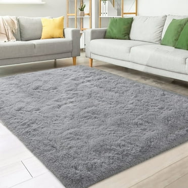 Nefoso Shag Area Rug, 8ft x 10ft Soft Fluffy Area Rugs for Living Room Bedroom Decor Carpet, Light Gray