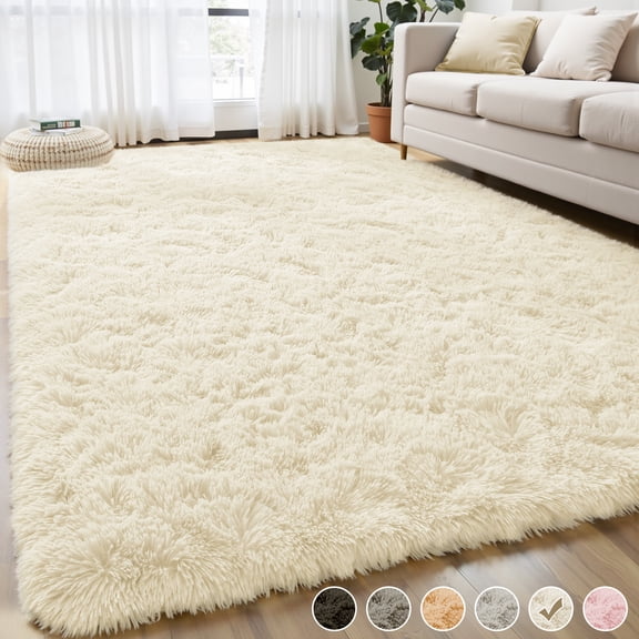 Nefoso Shag Area Rug, 8ft x 10ft Soft Fluffy Area Rugs for Living Room Bedroom Decor Carpet, Light Yellow