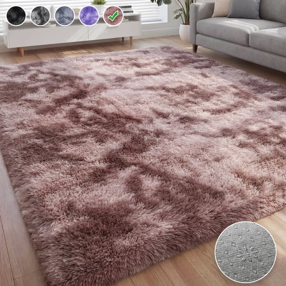 Nefoso Shag Area Rug, 8ft x 10ft Soft Fluffy Tie-Dye Area Rugs for Living Room Bedroom Decor Carpet, Dusty Pink / Blush Pink