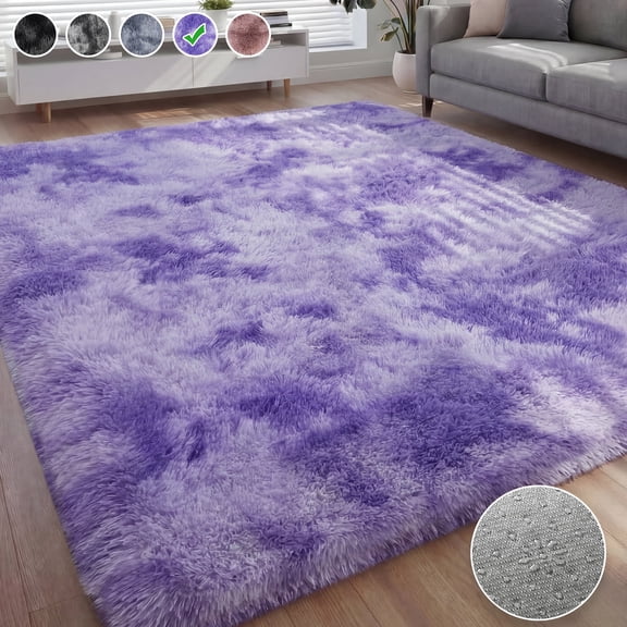 Nefoso Shag Area Rug, 8ft x 10ft Soft Fluffy Tie-Dye Area Rugs for Living Room Bedroom Decor Carpet, Purple