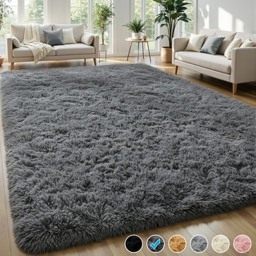 Nefoso Shag Area Rug, 9ft x 12ft Soft Fluffy Area Rugs for Living Room Bedroom Decor Carpet, Dark Gray