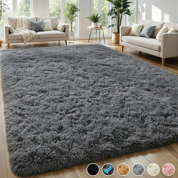 Nefoso Shag Area Rug, 9ft x 12ft Soft Fluffy Area Rugs for Living Room Bedroom Decor Carpet, Dark Gray