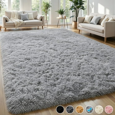 Nefoso Shag Area Rug, 9ft x 12ft Soft Fluffy Area Rugs for Living Room Bedroom Decor Carpet, Light Gray