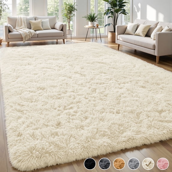 Nefoso Shag Area Rug, 9ft x 12ft Soft Fluffy Area Rugs for Living Room Bedroom Decor Carpet, Light Yellow
